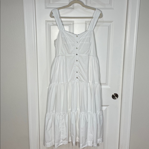 Madewell Button-Front Tiered Midi Dress Size Medium White Sleeveless - Picture 7 of 16